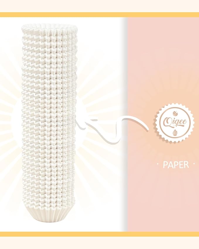qiqee 600 Count Mini Cupcake Liners White Muffin Liners Food Grade Baking Cups Paper No Smells（Small Size）