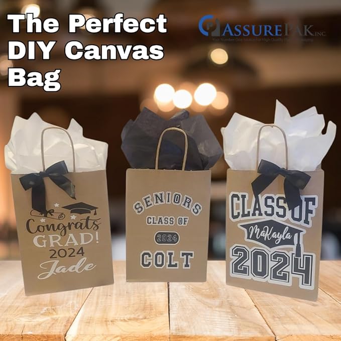 ASSUREPAK DIY Earth Friendly Paper Bags - 10"x6.75"x12" - 250 Bags - 90 GSM - Kraft/Natural - Gift Bags for Decorating & Graduation Parties