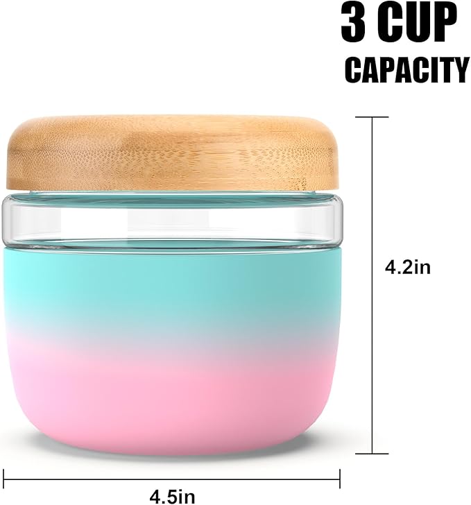 Tronco 24 oz Glass Container with Bamboo Lids, Food Storage Bowls for Soup, Stew & Overnight Oats, Meal Prep, Glass Lunch Bowl Container 100% Leak & Spill Proof, Airtight, BPA-Free- Ideal Gifts, Amber