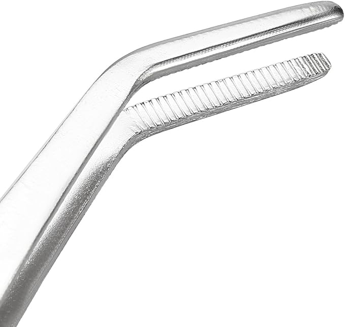 uxcell 8-Inch Stainless Steel Tweezers with Curved Serrated Tip Daily Garden Tool