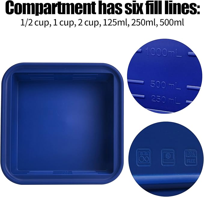 4 Cup Silicone Freezer Tray with Lid 1 Pack Silicone Soup Freezer Molds Easy Release Molds for Food Storage & Freeze Soup, Broth, Stew or Sauce