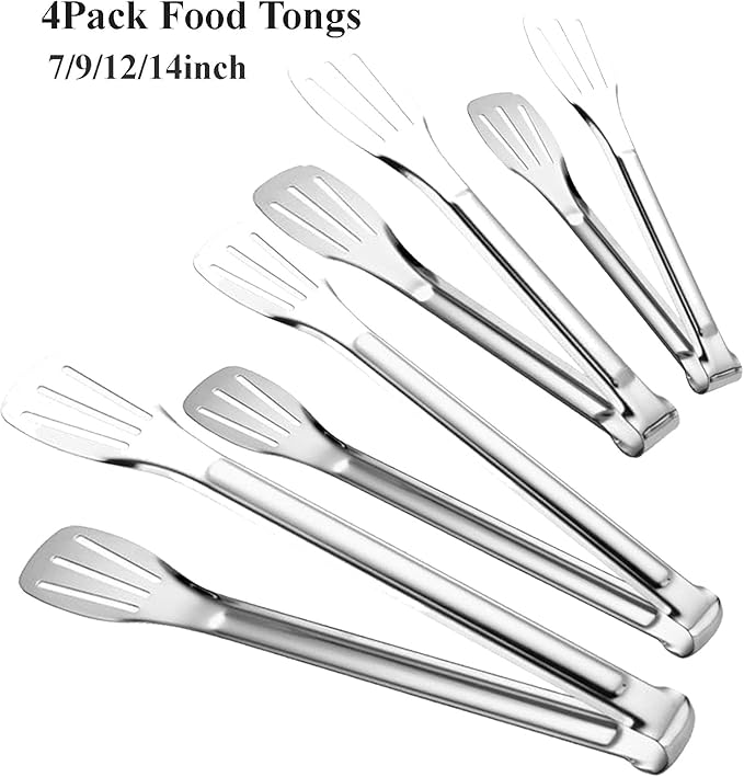 2 Pack Kitchen Tongs Stainless Steel Locking Cooking Barbecue Grilling Food Tongs Kitchen Clamps Sturdy High Resistant Heat Tongs (4PC (7inch,9inch,12inch,14inch))