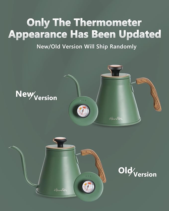 Harriet Gooseneck Kettle with Thermometer for Pour Over Coffee and Tea, 37 fl oz, Stainless Steel, Durable 3-Layer Base, Ideal Spout for Precision Pouring, Compatible with all Stove Tops, Green