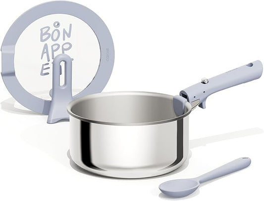 CAROTE 3QT Stainless Steel Sauce Pan with Stand-Up Lid, Nonstick Stainless Steel Pot with Detachable Handle, Non Toxic Kitchen Saucepan, Induction Kitchen Cookware, Oven Safe to 600°F