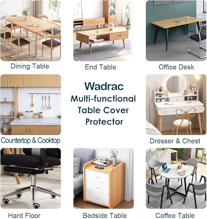 Wadrac Plastic Clear Table Cover Protector-1.5mm Thick PVC Glass Desk Topper Pad Waterproof Scratchproof for Office Pad Writing Desk Mat Pad Children Painting Game Table Living Room Protective Vinyl