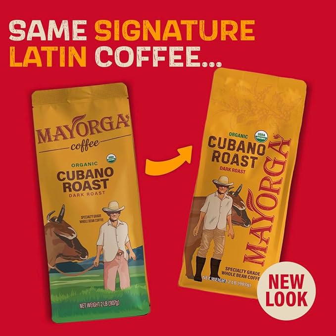 Mayorga Organic Coffee 2lb Cafe Cubano Roast - Dark Roast Whole Bean Specialty Grade Coffee, 100% Arabica, Slow Roasted, Bold and Smooth Flavor with Low Acidity - USDA Organic, Non-GMO, Kosher