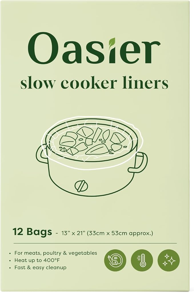 Slow Cooker Liners, Disposable Oval Large Size 13" x 21", 12 Count, Fits 3-8 Quart Pot Cooking Bags for Easy Cleanup, Food Safe & Leak-Proof