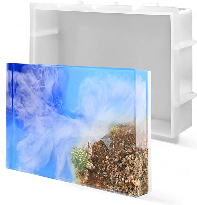 Sakolla 9″ Rectangular Silicone Molds for Epoxy Resin, Crystal Deep Casting Epoxy Mold for Flowers Preservation, DIY Artwork, Office Home Decoration