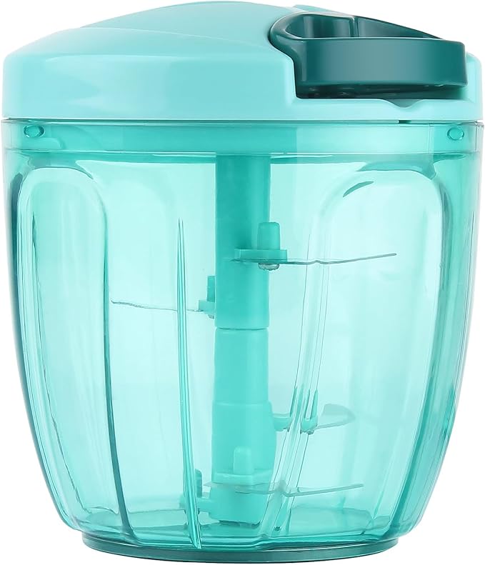 Ourokhome Manual Food Processor Vegetable Chopper, Portable Hand Pull String Garlic Mincer Onion Cutter for Veggies, Ginger, Fruits, etc., 900ml, Teal