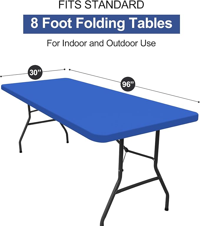 homing Rectangle Table Cloth Cover, Waterproof Polyester Elastic Fitted Tablecloth, Fits for 8 Foot Folding Tables, Washable Table Protector for Picnic, Camping, Outdoor (Blue, 30" x 96")