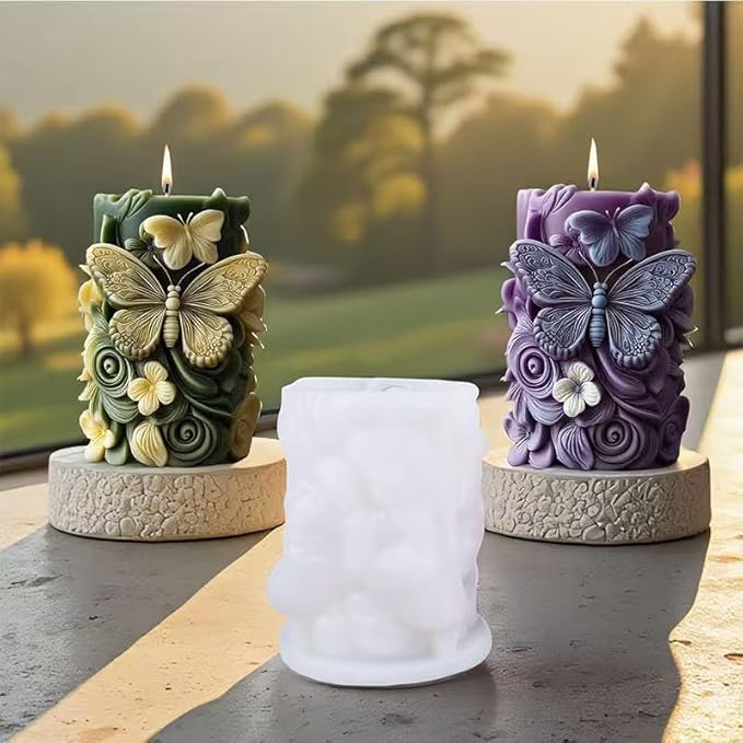 Flower Silicone Candle Molds, 3D Butterfly Silicone Molds for Soap Wax Resin Casting, DIY Floral Art Craft for Home Wedding Decor Gifts (White3)