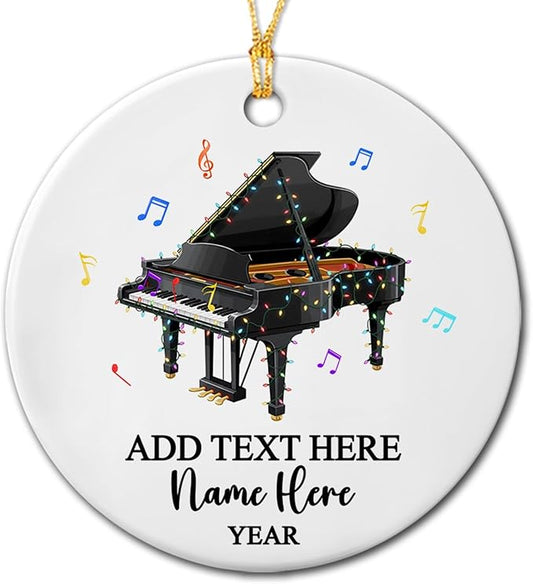 Personalized Piano Musical Ceramic Christmas Ornament, Customized Text Year Name Piano Player Ornaments Gift for Pianist Dad Mom Daughter Son Kid, Unique Pianos Instrument Ceramic Xmas Tree Ornament