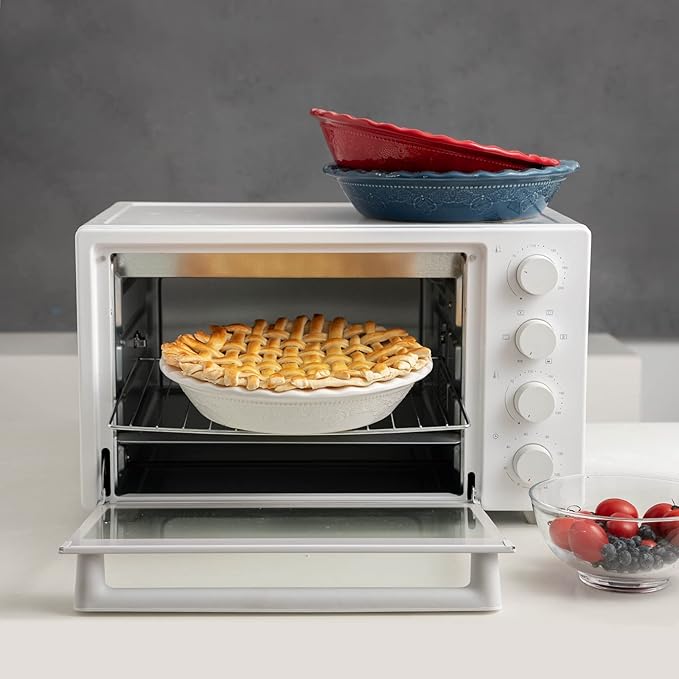 Fun Elements Pie Pan, 9 Inch Ceramic Pie Dish, Deep Dish Pie Pan with Lace Emboss, Ruffled Pie Plate for Baking, Thanksgiving Christmas Gifts(Bright White)