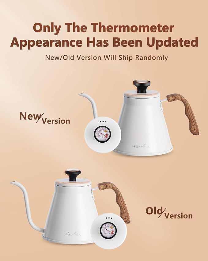 Harriet Gooseneck Kettle with Thermometer for Pour Over Coffee and Tea, 37 fl oz, Stainless Steel, Durable 3-Layer Base, Ideal Spout for Precision Pouring, Compatible with all Stove Tops, White