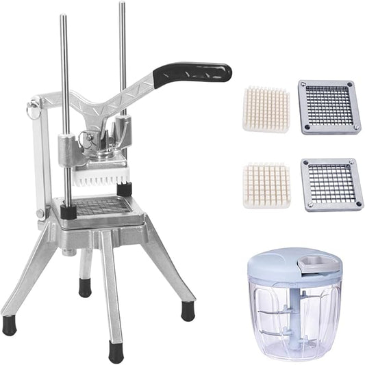 Commercial Vegetable Fruit Chopper 1/4″&3/8″ Blade Heavy Duty Professional Food Dicer Kattex French Fry Cutter Onion Slicer Stainless Steel For Tomato Peppers Potato Mushroom, Silver
