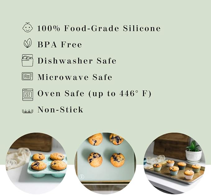 The Silicone Kitchen Reusable Silicone Baking Cup Silicone Muffin Liners for Cupcakes, BPA Free, Regular, 12 Pack, White Blue Green