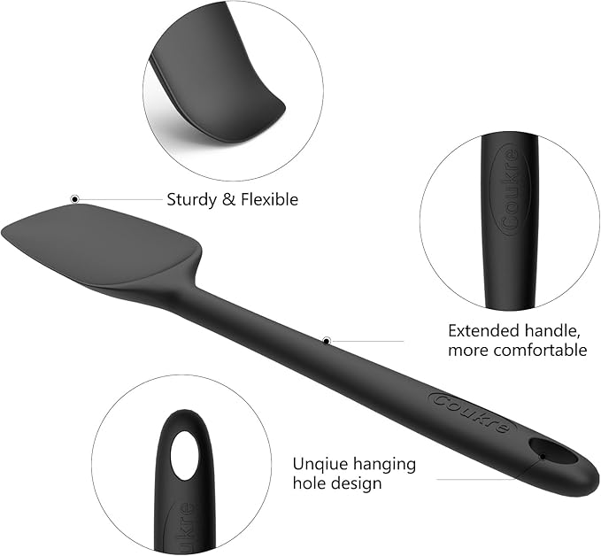 Coukre Silicone Spatula Set of 5,High Heat Resistant, Food Grade Silicone, Upgraded Extended Reinforced Handle,Dishwasher Safe, for Baking, Cooking (Pure Colorful B, Solid color)