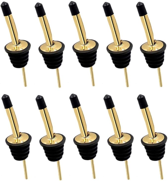 24 Pack Liquor Pour Spouts Set - Stainless Steel bottle spout and Liquor Pourers Dust Caps Covers Gold