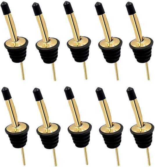 24 Pack Liquor Pour Spouts Set - Stainless Steel bottle spout and Liquor Pourers Dust Caps Covers Gold