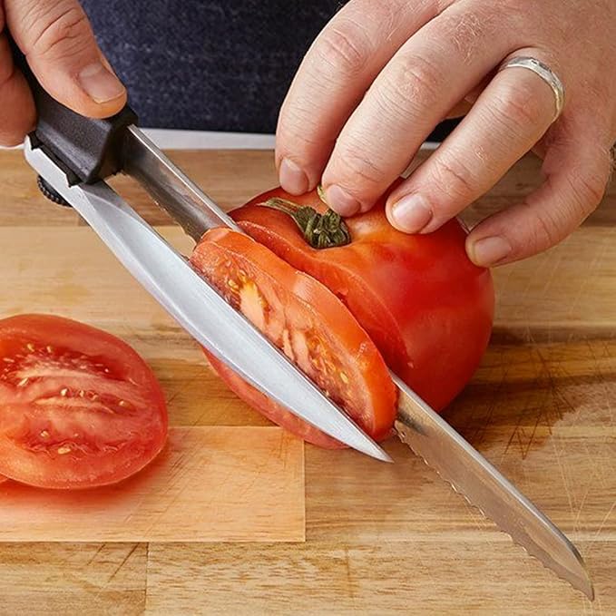 BaouRouge' Precision Slicing Knife (Right-Handed) - 8 and 1/4 Inches Stainless Serrated Blade With Cutting Guide for Exact Slices Up To 5/8 Inch Thick