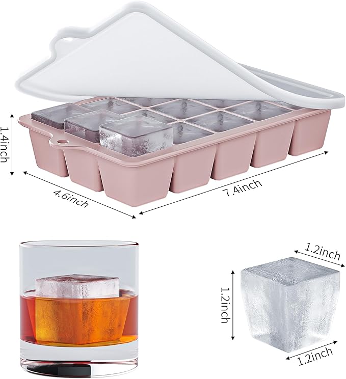 Silicone Ice Cube Tray 3 Pack - EASY RELEASE ice cube tray with lid, BPA Free Ice Cubes Trays for Freezer,ice cube mold for Cocktail,Whiskey (Blue+Pink+Green)
