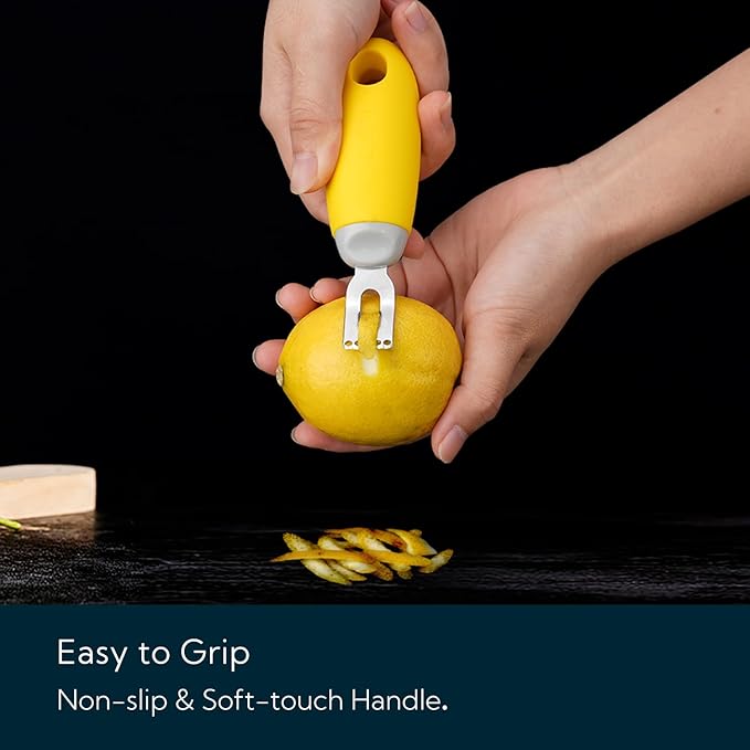 KITCHENDAO Citrus Lemon Peeler Zester Tool to Save Effort, Ultra Sharp Lemon Rind Twist Peeler Tool Bar Bartender Lime Stripper for Cocktails Kitchen, Yellow
