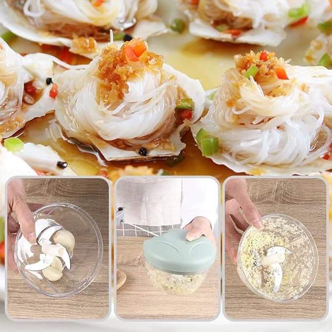 Food Chopper,Garlic Chopper with Container,Vegetable Kitchen Cutter,Pull String Hand Manual Food Processor Sharp Blades Mincer Shredder for Cutting Onions Chili Ginger Seasoning (Green, 500ml)