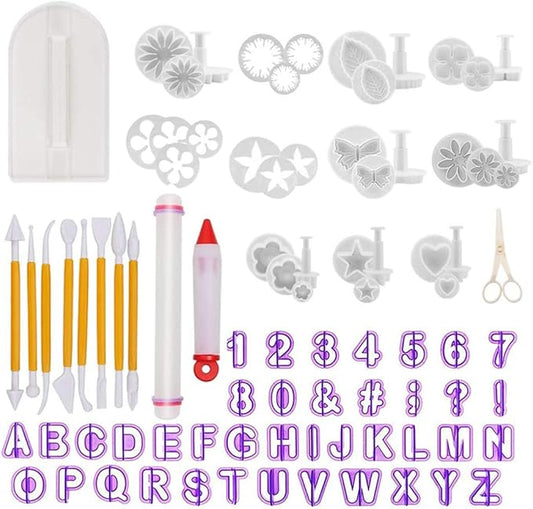 Fondant Tools - Fondant Cake Sugarcraft Alphabet Letters Cutters Cake Decorating Tools Cutters Icing Modelling Tool Kit Rolling Pin, Smoother, Embosser Mould Tools,Scissors