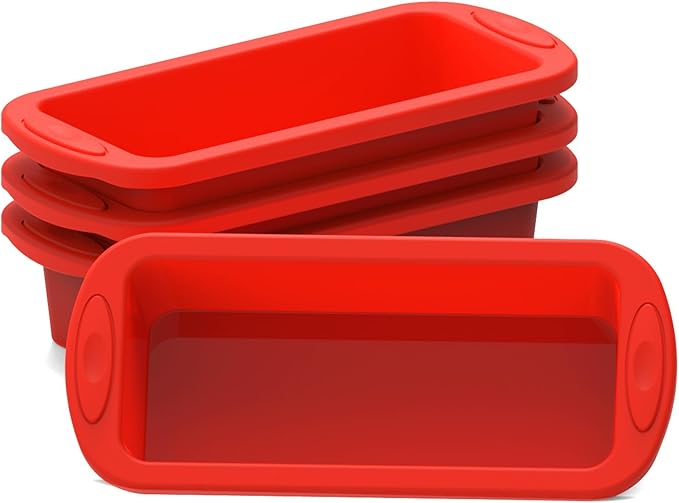 SILIVO Silicone Bread and Loaf Pans (4 Pack) - Nonstick Silicone Baking Mold for Homemade Loaf, Bread and Meatloaf
