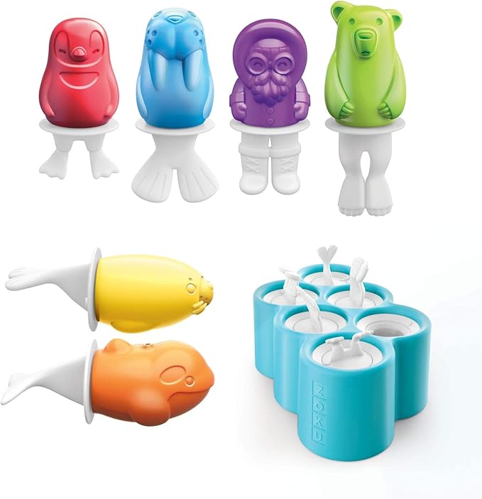 Zoku Polar Pop Molds, 5 Different Explorer Friends and Polar Explorer-Shaped Popsicle Molds in One Tray, Easy-Release, BPA-Free