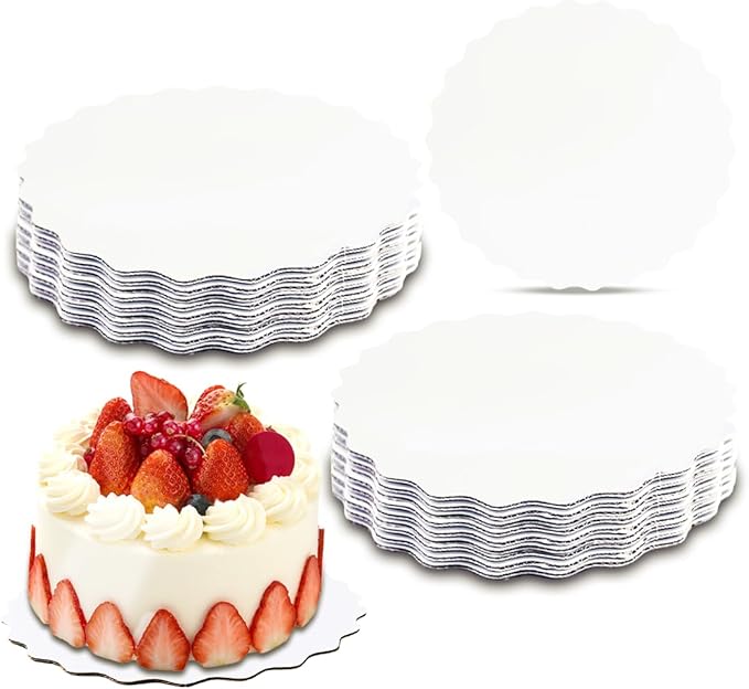 qiqee 6 Inch White Wave Cake Boards Round 15-Packs Circles Rounds Base Food-Grade Cardboard Wave Cake Plate（Thinner But Stronger）
