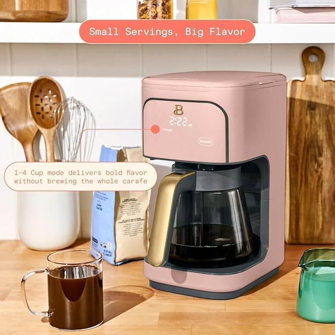 Beautiful 12-Cup Programmable Coffee Maker – Auto Brew, Digital Timer, Glass Carafe (Rose)