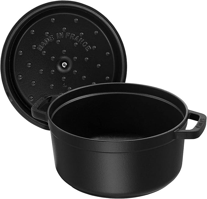 STAUB Cast Iron Dutch Oven 9-qt Round Cocotte, Made in France, Serves 9-10, Black Matte