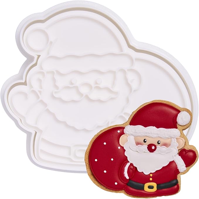 Flycalf Christmas Cookie Cutters Santa Gift with Plunger Stamps Holiday PLA Baking Accessories Cutter Molds Gifts Decorative Party 3.5" Kitchen Cake Supplies