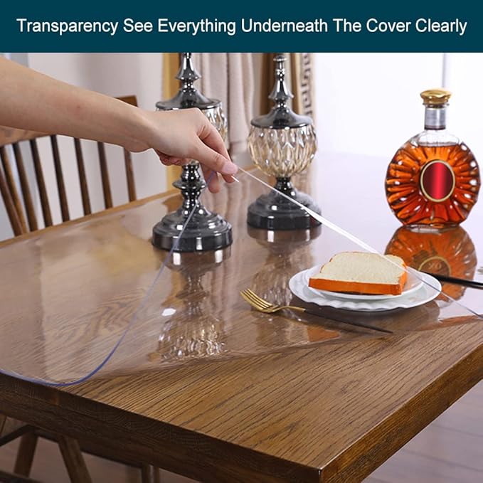 46x52 in Multisize 1.5mm Thick Plastic Dining Room Coffee Table Protector Clear PVC Tablecloths Cover Plastic Desktop Crystal Tablecloth Waterproof Wipeable Pad for Glass Metal Wooden Table Wipeable