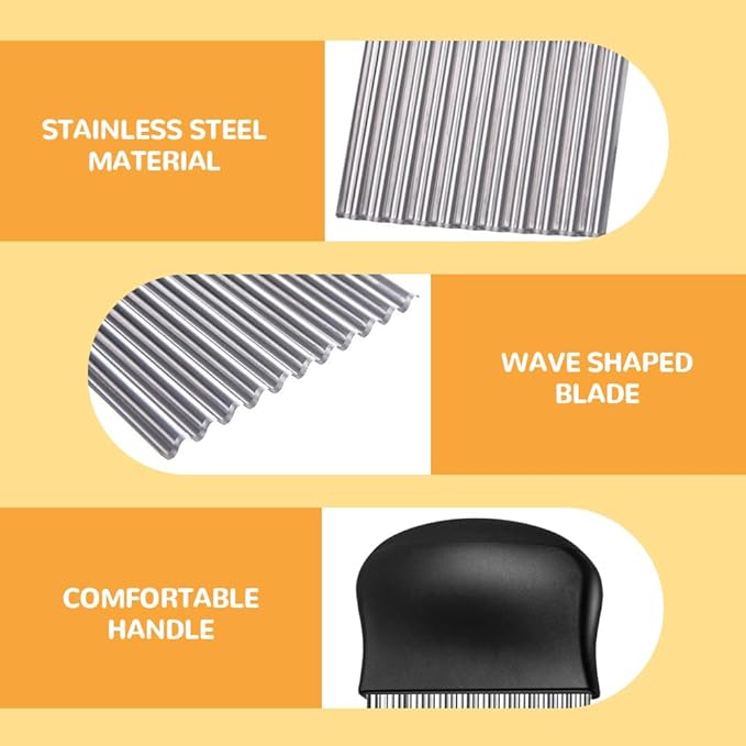 Large Crinkle Cutter, Stainless Steel Wavy Cutter with Non-Slip Handle, French Fry Cutter, Crinkle Potato Slicer, Chopping Tools for Potatoes Carrot Fruit Vegetable (A Set: 1 Pcs)