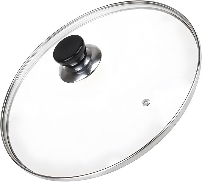 12 Inch Pan Lid, Universal Replacement Pot Lid for Frying Pans, Cast Iron Skillets, Tempered Glass Pan Cover with Steam Vent