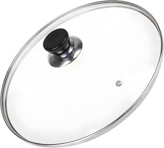 12 Inch Pan Lid, Universal Replacement Pot Lid for Frying Pans, Cast Iron Skillets, Tempered Glass Pan Cover with Steam Vent
