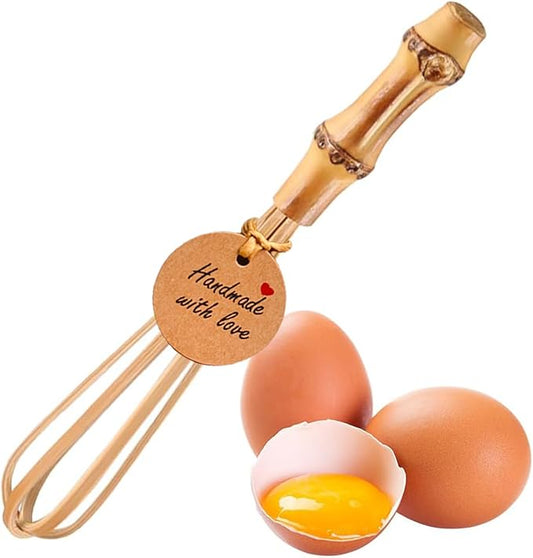 Handmade Wooden Whisks for Cooking - 5.7In Natural Bamboo Whisk, Mini Whisk for Whisking, Beating, Blending, Frothing & Stirring (5.7 Inches)