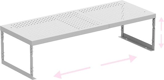 Stackable Expandable Metal Shelf Organizer - Adjustable Wire Storage Rack with Holes for Kitchen, Bathroom, Cabinet, Office - Space Saving, Durable & Sturdy Design（1PACK/Large/White