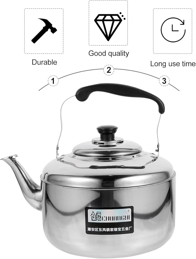 Cabilock 6L Stainless Steel Whistling Tea Kettle Large Capacity Stove Top Water Pot with Ergonomic Handle for Home Kitchen