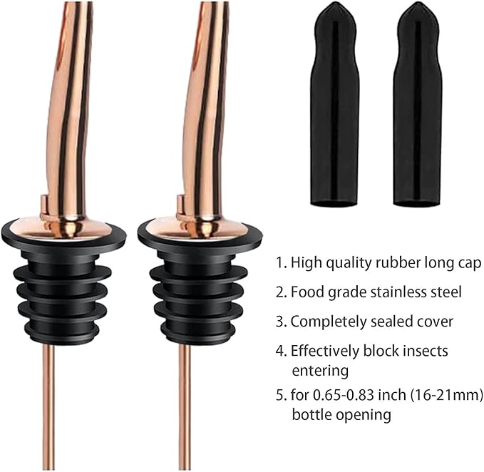 Pafusen 12 Pack Liquor Bottle Pourers, Liquor Pour Spout for Liquor Bottles, Stainless Steel Olive oil Dispenser Spout, Alcohol Pourer Dust Caps Long Covers, Rose Gold