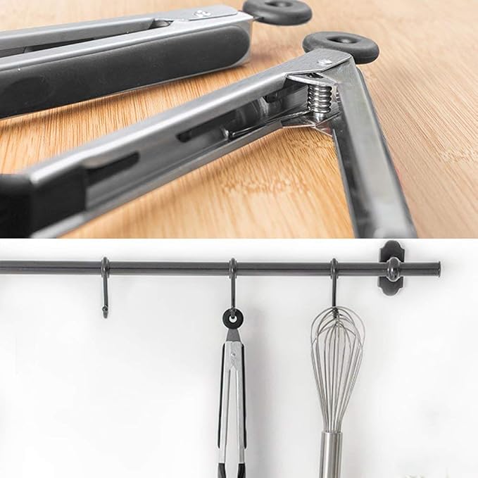 Cooking Tong 9 inches Stainless Steel Kitchen Silicone Serving Tong Heat Resistant Meat Turner Spatula Tongs Fish Tongs with Locking Handle Joint (Black)