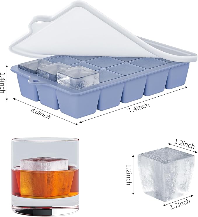 Silicone Ice Cube Tray 3 Pack - Easy Release ice cube tray with lid, BPA Free Ice Cubes Trays for Freezer,ice cube mold for Cocktail,Whiskey (Mint+Pink+Blue)