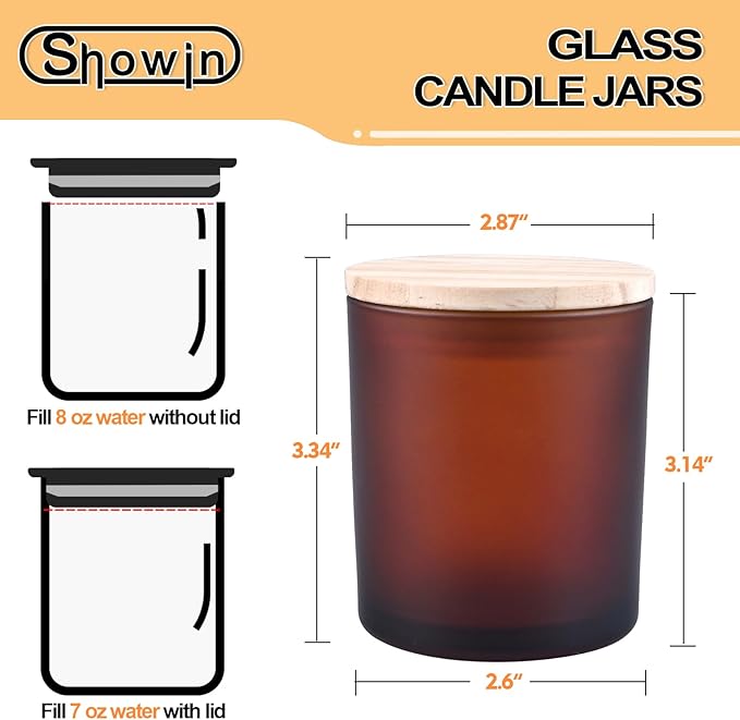 8 OZ Thick Candle Jars for Making Candles 15 Pcs, Empty Amber Jars with Wood Lids for Candle Making, Sample Container, Frosted Brown
