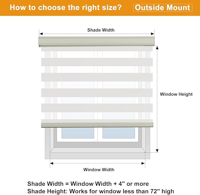 Persilux Zebra Blinds for Windows, Cordless Roller Shades for Windows Room Darkening Roller Blinds (34.5" W x 72" H, Cream) Light Control for Day and Night Light Filtering Sheer Shades for Home
