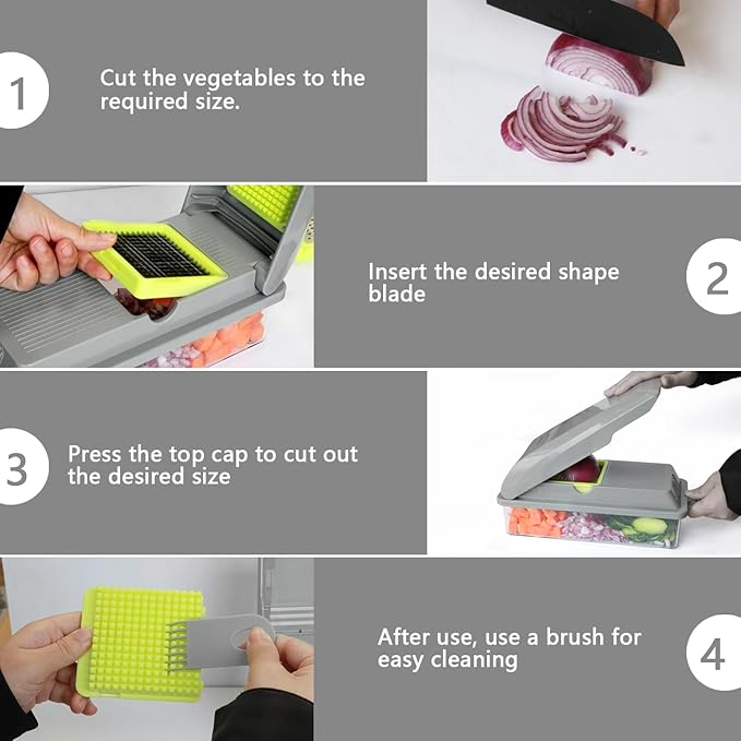 LHS Vegetable Chopper, Multifunctional Food Chopper, Pro Onion Chopper, Vegetable Slicer Dicer Cutter with 5 Blades, Veggie Chopper with Container, 3 in 1 Spiralizer Included(9-in-1,Grey)