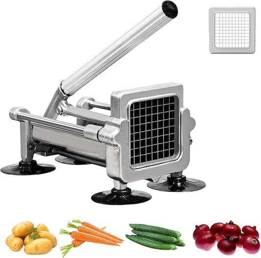 Commercial French Fry Cutter Stainless Steel.Potato Cutter for French Fries with 1/4Inch Blade, Commercial French Fry Cutter Manual Potatoes Cutting Machine with Suction Feet.