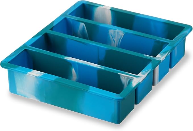 Host Ice Cube Tray, Makes Four 5-Inch Long Cubes, Durable Silicone Trays with Easy Release Design, Perfect for Water Bottles and Highball Glasses, Home Bar Accessories, Set of 1, Blue Marble