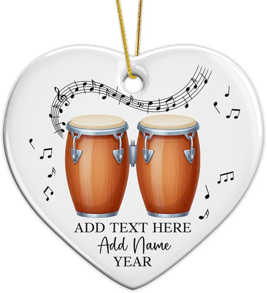 Bongo Drums Ceramic Ornament Gift for Music Band, Personalized Drummer Xmas Tree Ornaments with Text Name Year, Custom Bongo Drums Player Christmas Ornament 2025, Instruments Xmas Keepsakes